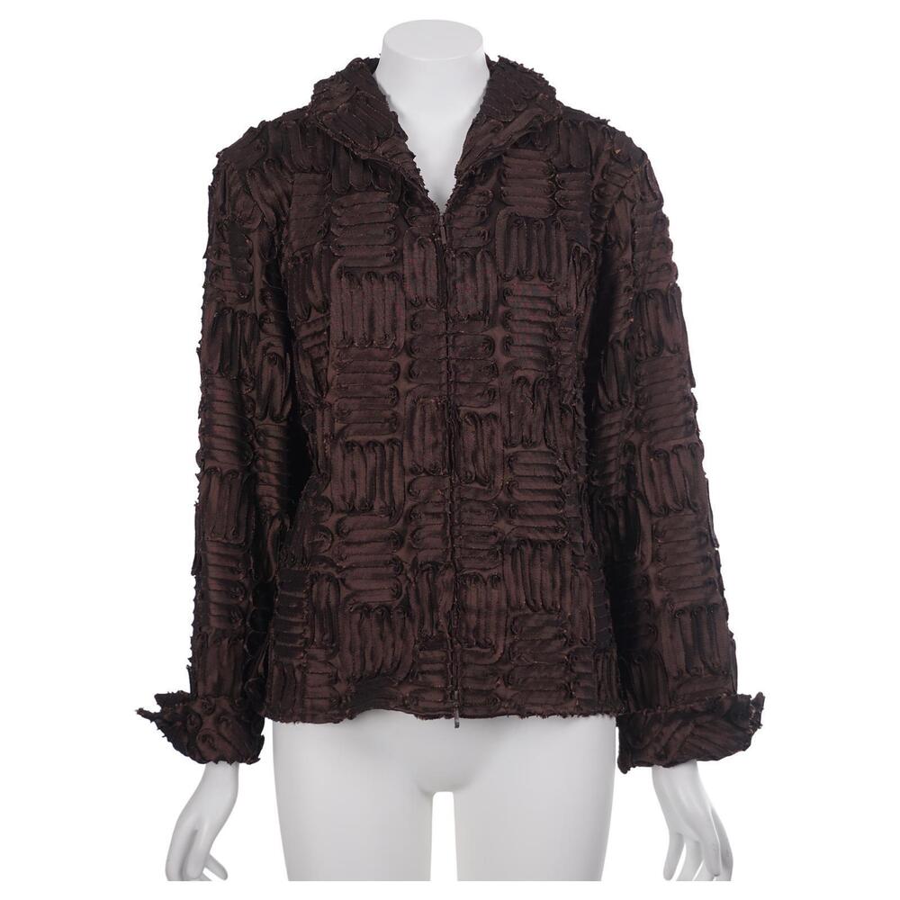Samuel Dong Jacket XL Brown Textured Applique Sheen Full Zip Long Sleeve
